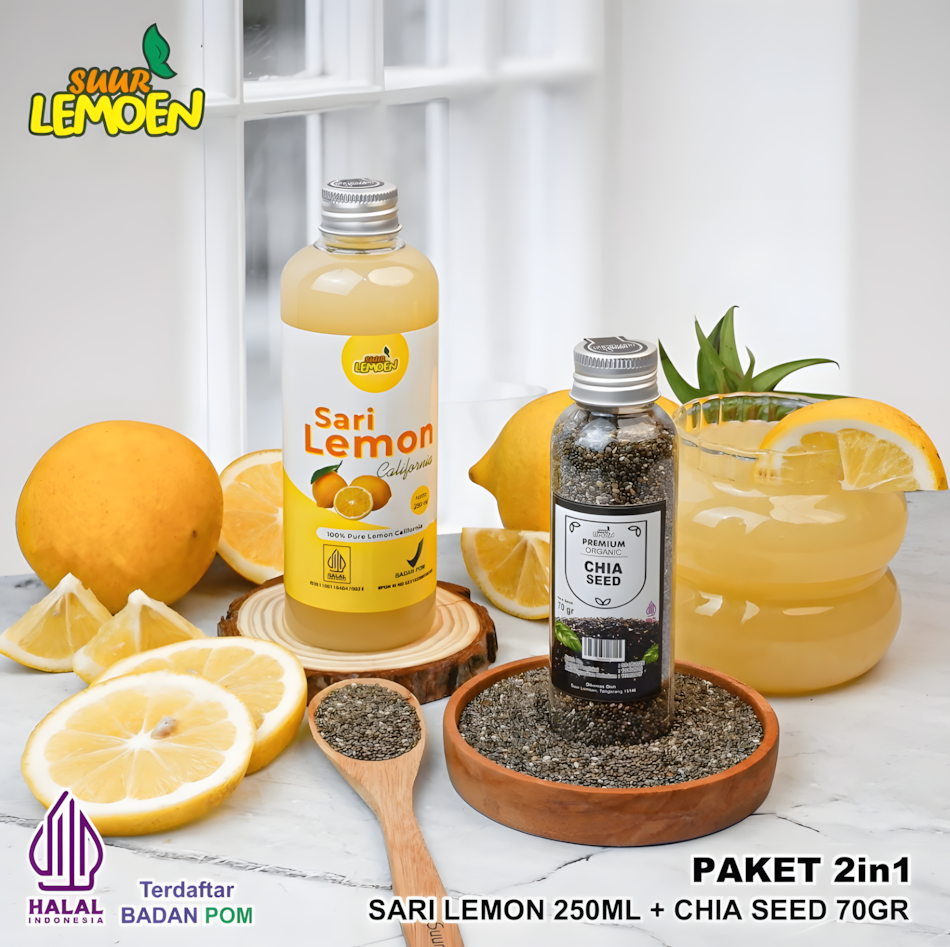 Suur Lemoen Sari Lemon California 250ml Murni + Biji Chia Seed 70gr